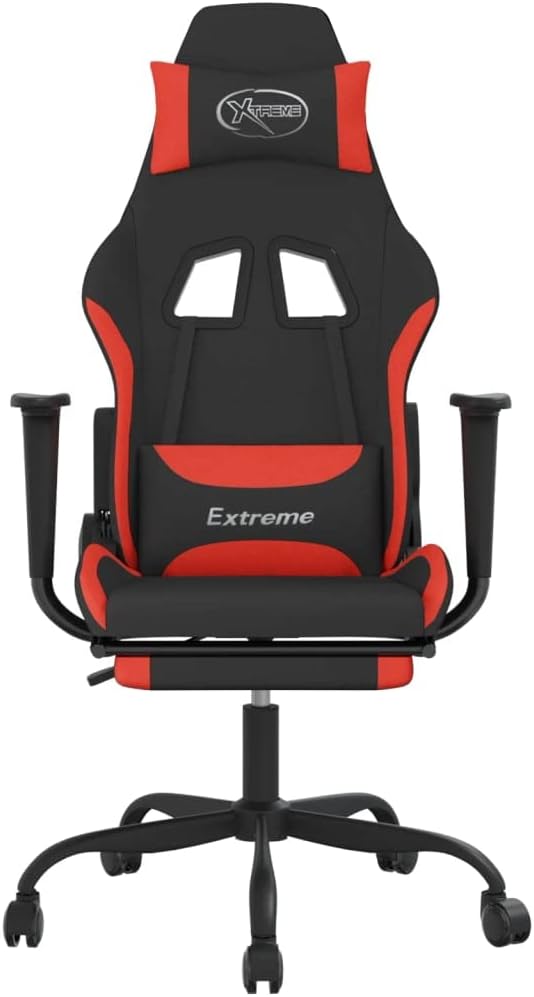 Gaming Office Chair PC Chair with Footrest FabricHeight Adjustable Game Chair with 368°-Swivel Seat and Headrest and for Office or Gaming(Black&ampRed) -AA