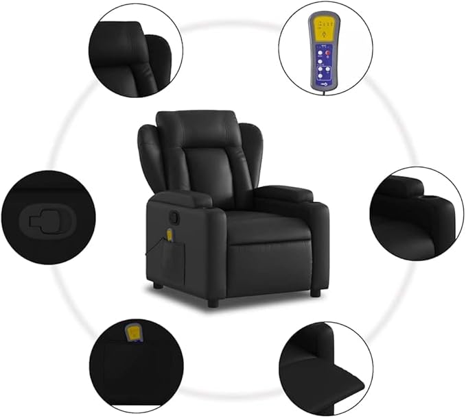 vidaXL Adjustable Massage Recliner Chair in Black Faux Leather for Indoor Comfort with Reclining Function and Armrest Support Modern Single Sofa Home Ergonomic Recline Theater