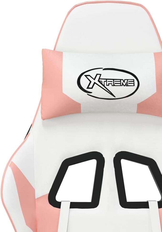vidaXL White and Pink Gaming Chair with Adjustable Armrests Reclining Mechanism Faux Leather Design for Office Use Modern Ergonomic Footrest Included Chairs Swivel Racing Desk