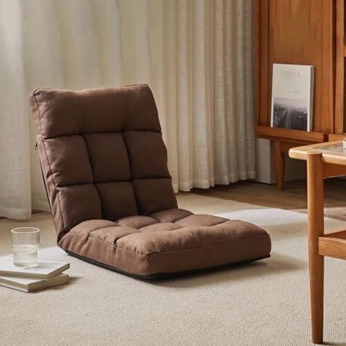 ELEFOCUS Foldable Floor Chair with Backrest Lazy Sofa Meditation Chair 6-Position Backrest Adjustment Floor Chair(/Khaki)