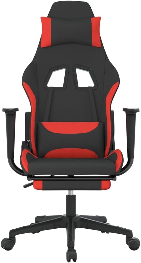 SKM Massage Gaming Chair with Footrest Black and Red Fabric (16 KG/35.2 LBS)