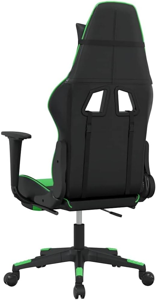 Massage Gaming Chair with USB-Powered Function Adjustable Armrests and Height Black and Green Faux Leather Metal Plywood Foam Construction for Home Office and Gaming