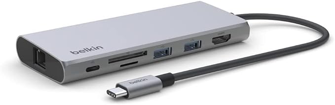 Belkin 7-in-1 USB-C Hub Multiport Adapter Dongle with 4K 60Hz HDMI 100W Power Delivery 2.5Gb 2 USB A Ports SD and MicroSD Slot for MacBook Pro 14 and 16 iPad Pro 12.9 &amp 11 XPS Surface and