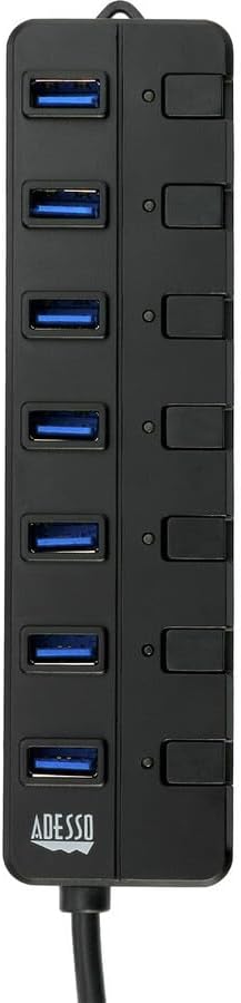 Adesso 7-Port USB 3.0 Hub with Individual Power Switch &amp Power Adapter