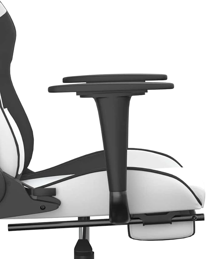 vidaXL Massage Gaming Chair for Adult Reclining Computer Chair with Footrest and Headrest Height Adjustable Office Chair with 360°-Swivel Castors White and Black Faux Leather