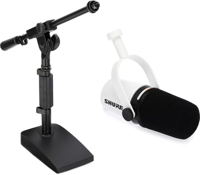 Shure MV7+ Hybrid Podcast Microphone with Mic Stand - White