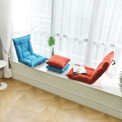 ELEFOCUS Foldable Floor Chair with Backrest Lazy Sofa Meditation Chair Window Chair with Adjustable Backrest and Headrest(/Green B)