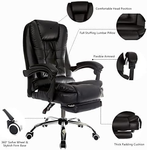 Ergonomic Executive Office Chair with PU Leather High Back 360° Swivel Adjustable Height &amp Silent PU Casters