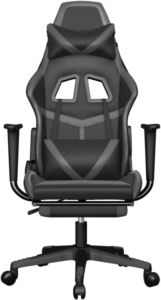Gaming Chair Office Chair PC Chair with Footrest Black and Gray Faux LeatherHeight Adjustable Game Chair with 360°-Swivel Seat and Headrest and for Office or Gaming(Style E)