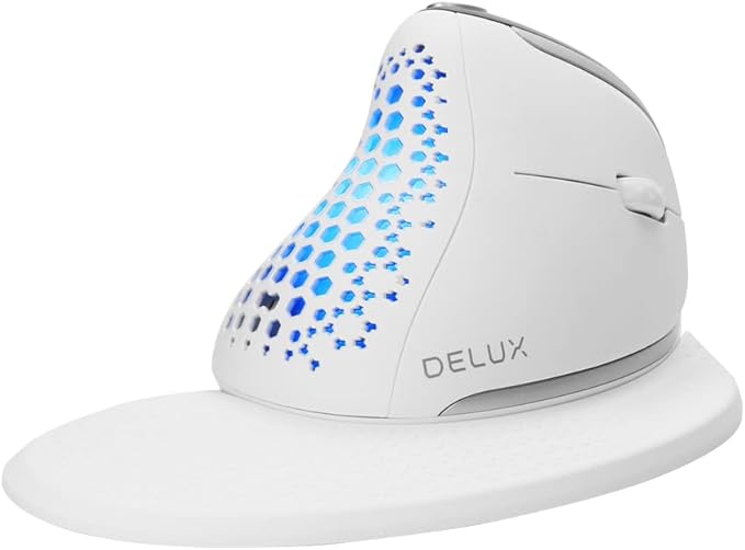 DELUX Seeker Ergonomic Mouse Wireless Vertical Mouse with OLED Screen 6 Buttons&ampThumb Wheel Function Silent Click Up to 7200DPI Programmable Rechargeable BT/2.4G/Wired RGB Light(M618XSD-Wh