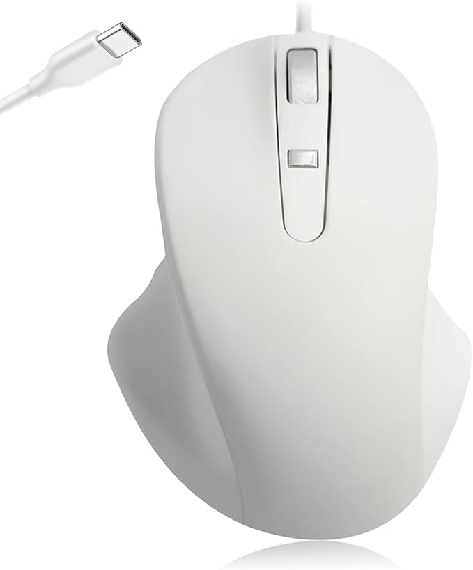 Matias Premium Wired USB-C PBT Computer Mouse - High Precision Ergonomic Design - Left Right Hand Use - Home and Office Use - Compatible for PC MacBook Chromebook Laptop Desktop - (White)
