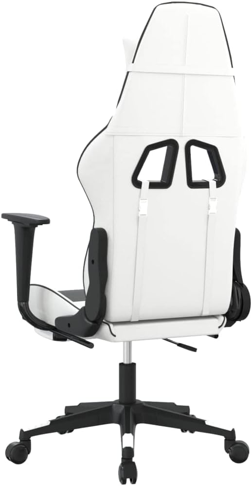 Massage Gaming Chair with Footrest White&ampBlack Faux Leather (Weight: 36.6 lbs)