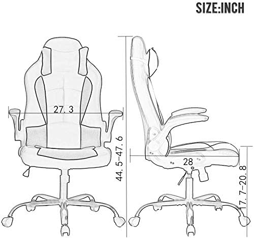 Comfortable Gaming Chair with Massager Video Game Chair Gamer Chair for Adults Computer Desk Chair with Lumbar Support and Flip-up Armrests Rolling Chair with Wheels for Adults