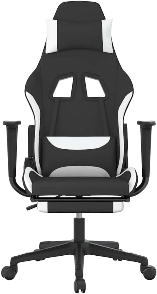 Ergonomic Gaming Chair with Memory Foam Cushion and Adjustable Armrests Black and White Polyester Standard Swivel for Home Office and PC Setup