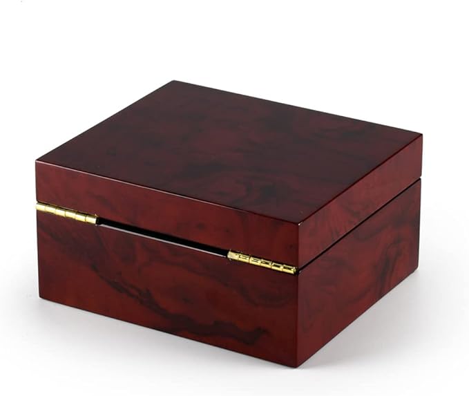 MusicBoxAttic Modern Hi Gloss 30 Note Burl Wood 3.6 LCD Video Jewelry Box - Four Seasons Spring