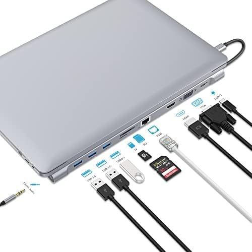 Docking Station10 in 1 Docking Station Dual Monitor with 4k HDMI Vga 3xusb 3.0 Pd 100w Ethernet SD/TF Slots Audio/Mic USB Adapter for Laptop