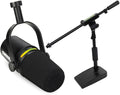 Shure MV7+ Podcast Dynamic Microphone with Low Profile Mic Stand. OBS Certified Enhanced Audio LED Touch Panel USB-C &amp XLR Outputs Auto Level Mode Digital Pop Filter Reverb -Black
