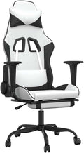 vidaXL Massage Gaming Chair for Adult Reclining Computer Chair with Footrest and Headrest Height Adjustable Office Chair with 360°-Swivel Castors White and Black Faux Leather