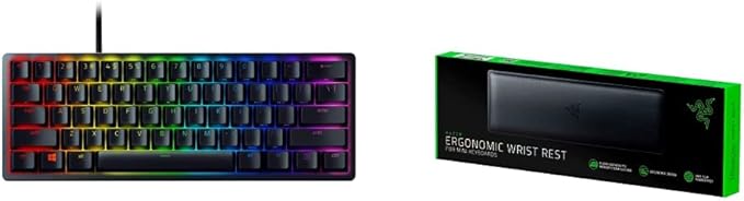 Razer Huntsman Mini 60% Gaming Keyboard + Ergonomic Wrist Rest for Mini Keyboards Bundle: Linear Optical Switches - Classic Black