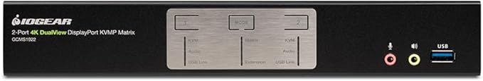 IOGEAR KVMP 2-Port 4K Dual View DisplayPort Matrix with USB 3.1 Gen1 Hub and Audio 4096x2160 @ 60Hz Mouse Crossover Switching 7.1 Audio Mixer Windows MacOS Linux - TAA Compliant - GCMS1922