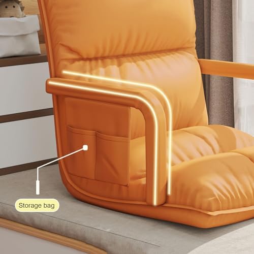Floor Chair Folding Lazy Sofa Bed 6-Way Adjustable Floor Chair Chaise Lounge with Armrest Padded Gaming Recliner Chair for Reading Living Room Bedroom Indoor (Color: Beige Size