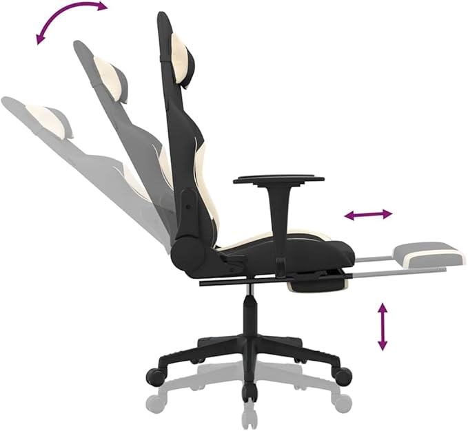 vidaXL Gaming Chair Massage Gaming Chair with Footrest Adjustable Swivel Recliner Computer Chair for Office Modern Style Black and Cream Fabric