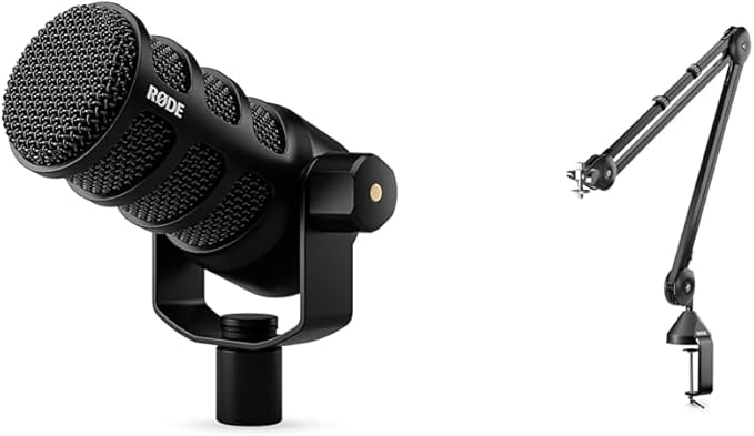 RØDE PodMic USB Versatile Dynamic Broadcast Microphone With XLR and USB Connectivity for Podcasting Streaming Gaming Music-Making and Content Creation &amp PSA1 Swivel Mount Studio Microphone Boom
