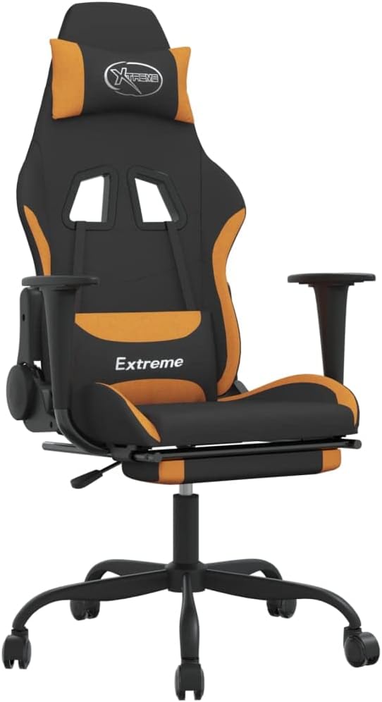Ergonomic Massage Gaming Chair with Adjustable Footrest and Tilt Function in Black and Orange Fabric for Office and Home Use