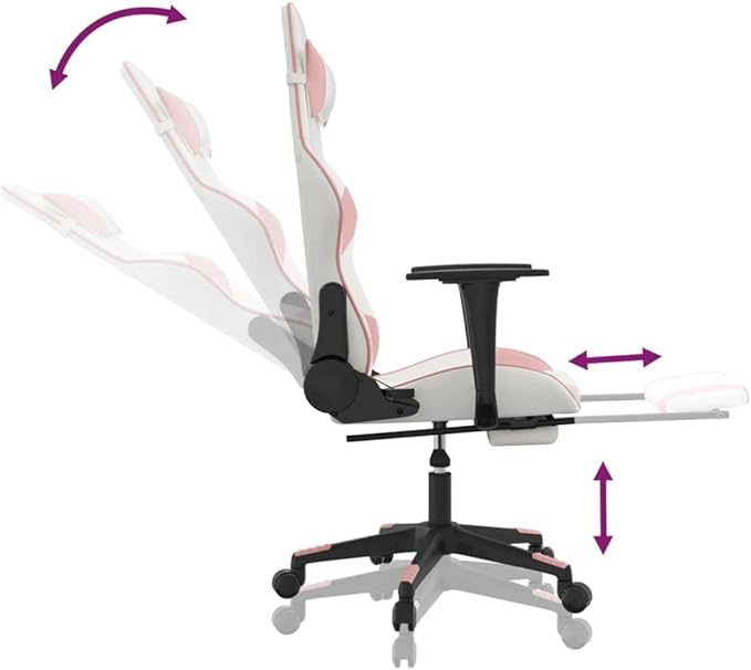 Massage Gaming Chair with Footrest and Lumbar Support Computer Chair Height Adjustable Game Chair with 360°-Swivel Seat and Headrest White&ampPink Faux Leather