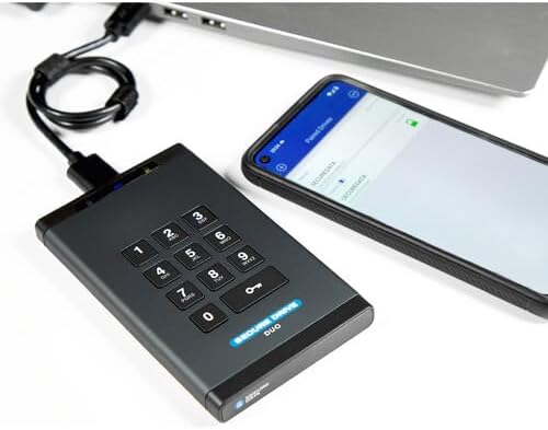 SecureData SecureDrive Duo 1 TB Encrypted External Hard Drive SSD FIPS 140-2 Level 3 Unlock via Keypad or Mobile TAA Compliant CJIS HIPAA CMMC GDPR Compliant | External Hard Drive Port : USB 3.0