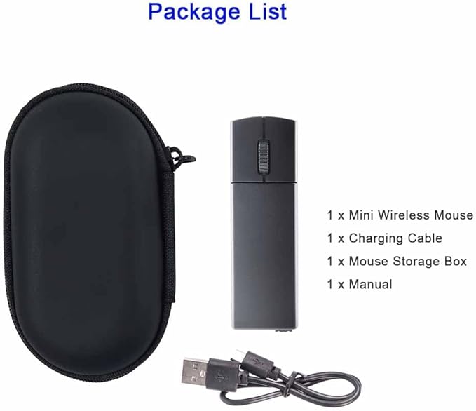 Wireless Mini Rechargeable Travel Mouse 2.4G Ultra Slim Portable Mouse with Receiver Storage for Laptop/PC/Mac - Black
