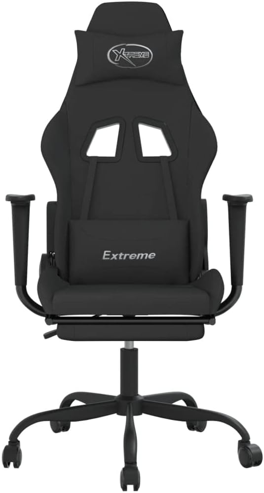 Massage Office Gaming Chair with Footrest Fabric Massage Office Chair Ergonomic Desk Chair Rolling Swivel Adjustable PC Computer Chair for Women Adults Girls(Black)