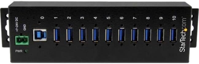 StarTech.com 10-Port USB 3.0 Hub - 5Gbps - Metal Industrial USB-A Hub with ESD &amp Surge Protection - Din Rail Wall or Desk Mountable - TAA Compliant USB Expander Hub (ST1030USBM)