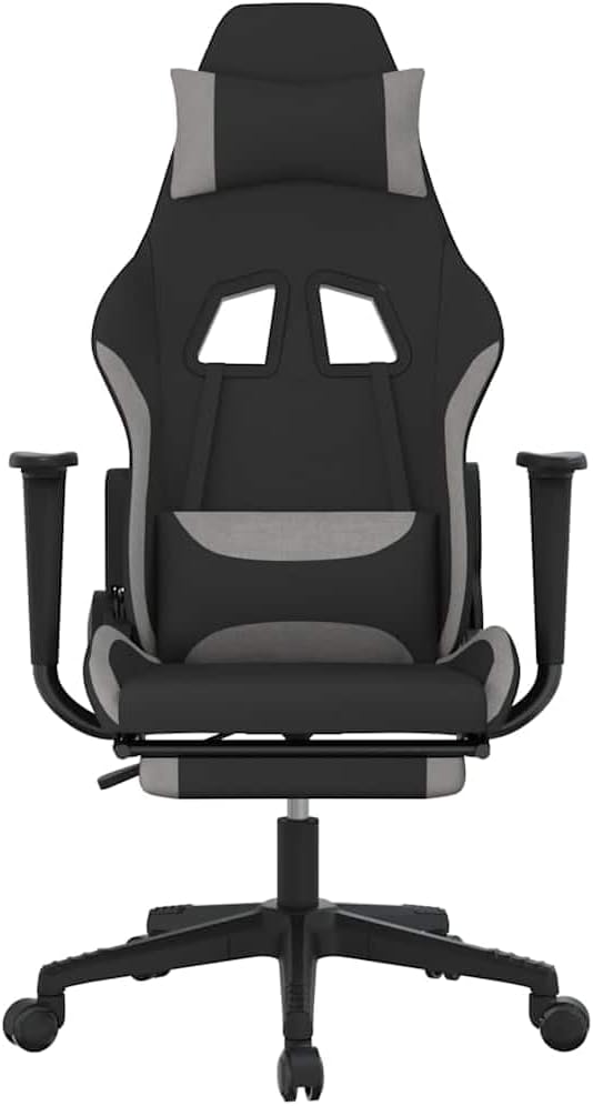 Gaming Chair with Lumbar Support Adjustable Armrests and Footrest - Ergonomic Computer Desk Chair for Gamer Home Office Black and Light Grey - Comfy Seating