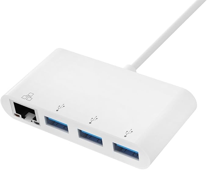 Monoprice USB-C 3-Port USB 3.0 Hub and Gigabit Ethernet Adapter - Plug-n-Play Supports Up To 5Gbps Data Rate Compatible with MacOS Windows Chrome OS White - Select Series