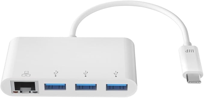 Monoprice USB-C 3-Port USB 3.0 Hub and Gigabit Ethernet Adapter - Plug-n-Play Supports Up To 5Gbps Data Rate Compatible with MacOS Windows Chrome OS White - Select Series