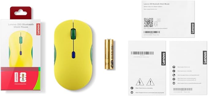 Lenovo 350 Bluetooth Silent Mouse (Fan Edition) Wireless Ergonomic Ambidextrous Design Bluetooth 5.3 Adjustable DPI up to 2400 36 Month Battery Life Recycled Materials Brazil Flag