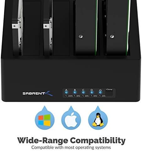 SABRENT 4-Bay USB 3.0 Docking Station for 2.5” &amp 3.5” SATA HDD &amp SSD Trayless Design USB 3.0 5Gbps Offline Clone Function (DS-U3B4)