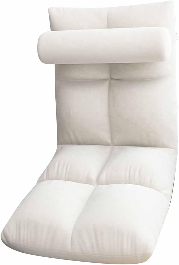 AUNMAS Floor Chair Adjustable Backrest Skin Friendly Flannel Heavy Duty Metal Frame Foldable Sofa Chair for Reading Gaming Working Watching TV and Meditation Suitable for (White)