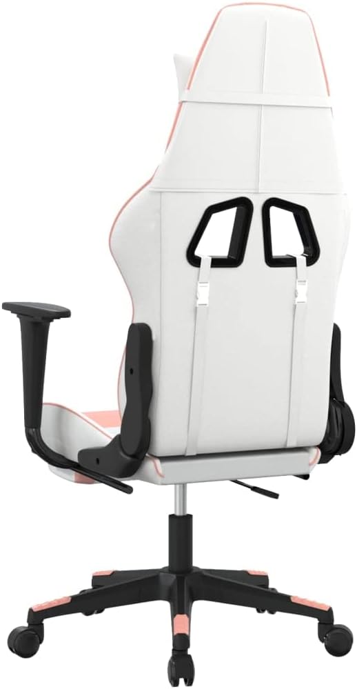 Learning Chair Racing Chair Gamer Chair Gaming Chair with Footrest White and Pink Faux LeatherSuitable for Study Bedroom Hotel
