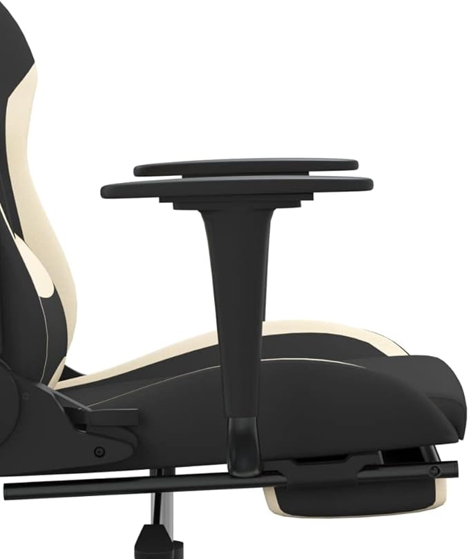 Massage Gaming Chair with Footrest and Lumbar Support Computer Chair Height Adjustable Game Chair with 360°-Swivel Seat and Headrest Black and Cream Fabric