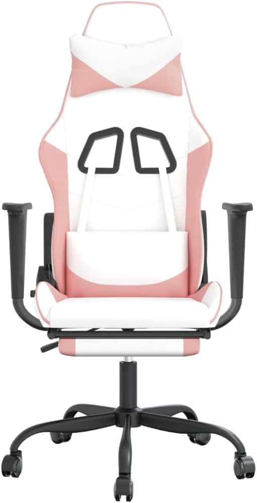 Gaming Chair with FootrestFaux Leather Computer Game ChairOffice ChairErgonomic Desk Chair PC Gaming Chair for Adults Teens(White&ampPink)