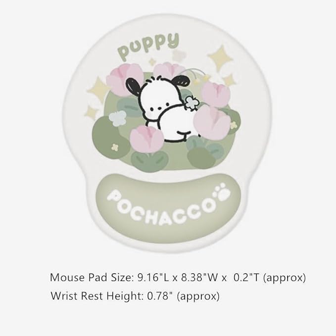 Cute Non-Slip Mouse Pad with Wrist Rest and Keyboard Wrist Support Pad for Desk Typing Gaming Home Office Pochacco