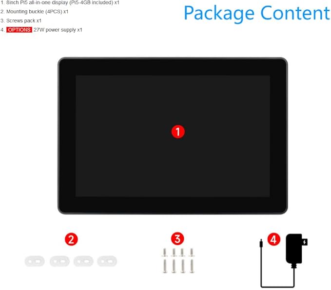Industrial HMI All-in-one 8inch Touch Display Compatible with Raspberry Pi 5 (Included) Supports Dual 4K HDMI Output 10-Point Touch Aluminum Alloy Case (PI5-HMI-080D)