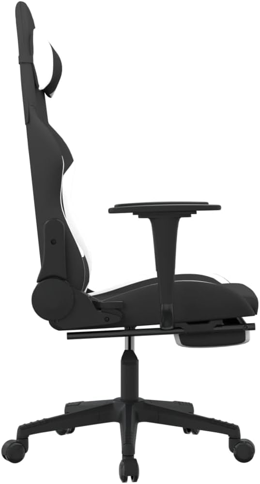 Ergonomic Gaming Chair with Adjustable Armrests Footrest Swivel Function Polyester Fabric Black and White