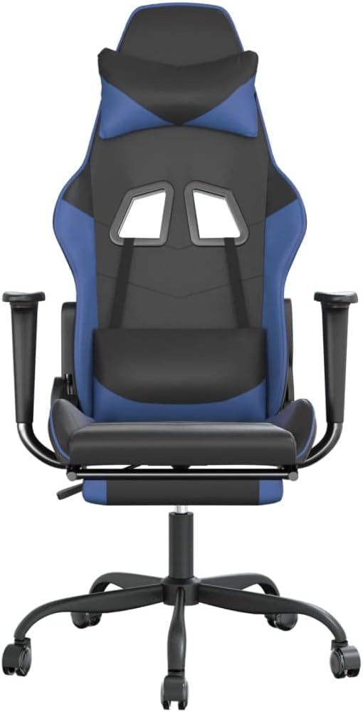 SKM Massage Gaming Chair with Footrest Black&ampBlue Faux Leather (16.4 KG/36.08 LBS)