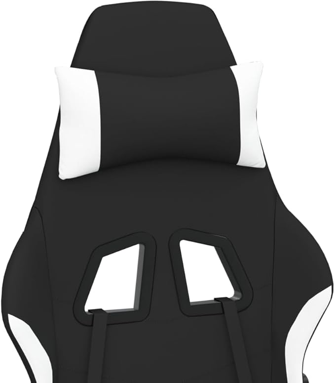 Massage Gaming Chair with Footrest and Lumbar Support Computer Chair Height Adjustable Game Chair with 360°-Swivel Seat and Headrest Black and White Fabric