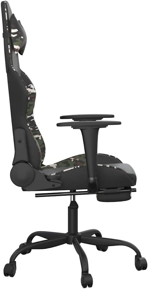 Gaming Chair Black and Camouflage Faux Leather with Massage Function and 360-Degree Swivel Height Adjustment Comfortable Footrest Sturdy Metal and Plywood Frame for Home