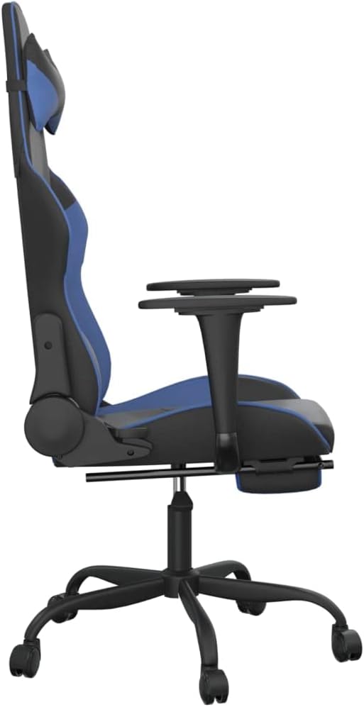 SKM Massage Gaming Chair with Footrest Black&ampBlue Faux Leather (16.4 KG/36.08 LBS)