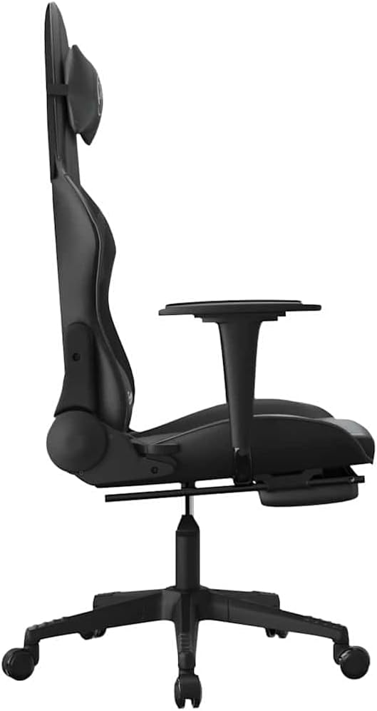 Massage Gaming Chair with Footrest Black Faux Leather Reclining Office Chair 4D Adjustable Ergonomic Support